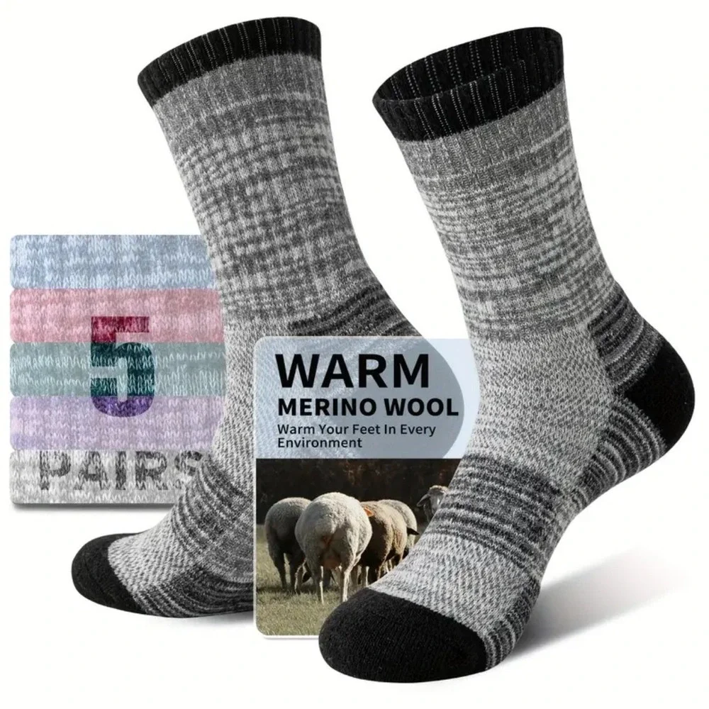 Unisex Merino 70% Wool Mid-Crew Anti-Blister Hiking Socks 5.5 -10 Multi Colors